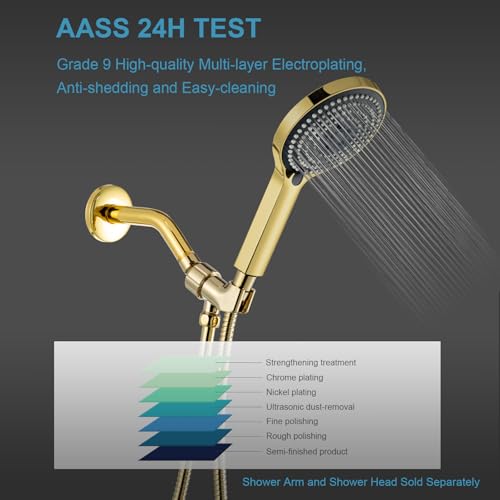 OFFO Shower Head Holder with Solid Metal Ball for Handheld Shower Head Gold, Adjustable Shower Arm Mount for Connecting Shower Arm and Shower Hose, 1/2 in IPS Female Inlet and Male Outlet - style: Gold