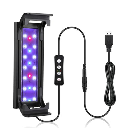 hygger 7W Full Spectrum Aquarium Light with Aluminum Alloy Shell and Plastic Extendable Brackets, White Blue Red LEDs, External Controller, for Freshwater Fish Tank (5-8.5 inch) - size: 7W (5-8.5inch)