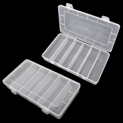 Styquenzer 2 Pack Tackle Box Organizer 6 Grids, Clear Plastic Fishing Tackle Box, Compartment Storage Box, Craft Organizer for Lure Bait Hooks Storage Screws Nail Pins(8.18×4.64×1.29inch)