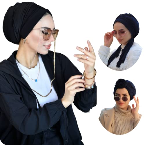 para life Dubai Turbans for Women, Breathable Instant Turban|Std Size Stretchable Cotton|Hijab Cap&Undercap - color: Black