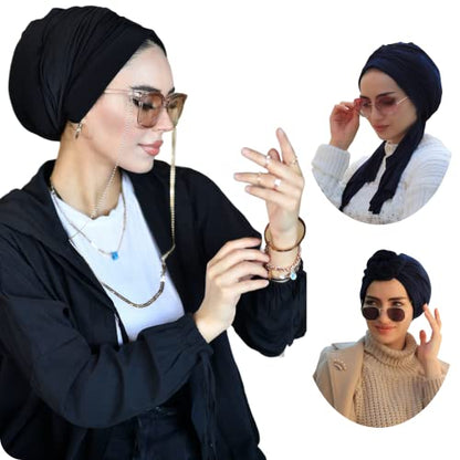para life Dubai Turbans for Women, Breathable Instant Turban|Std Size Stretchable Cotton|Hijab Cap&Undercap - color: Black
