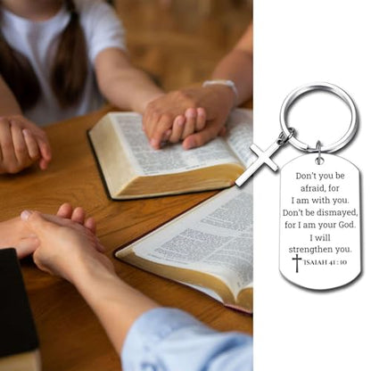 GiftYou Inspirational Scripture Metal Key Chains with Cross Pendant - Bible Verse Keychain Religious Gift for Christian - color: Isaiah 41:10