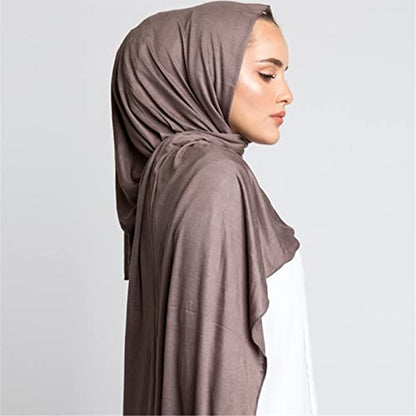 KXY 4 Pieces Stretchy Soft Cotton Shawl Long Jersey Scarf for Women Muslim Plain Wrap Hijab Head Scarf - color: Coffee + Leather Red + Beige + Black