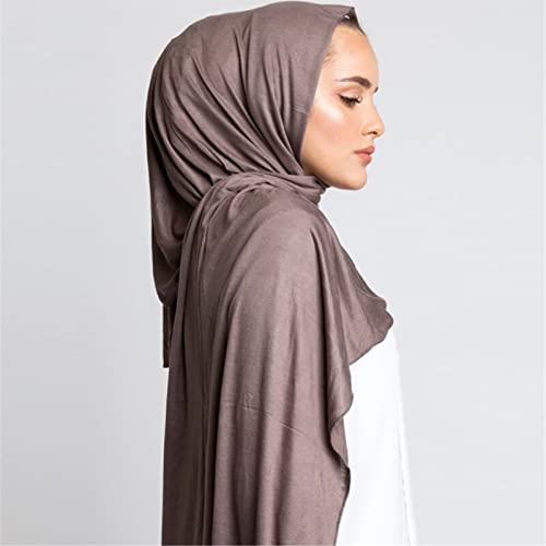 KXY 4 Pieces Stretchy Soft Cotton Shawl Long Jersey Scarf for Women Muslim Plain Wrap Hijab Head Scarf - color: Rose + Halcyon + Red + Dark Blue