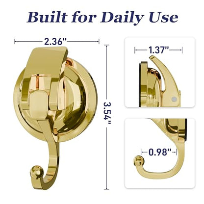 Heavy Duty Vacuum Suction Cup Hooks, Gold Plated Polished Super Suction for Kitchen Bathroom, 2 Pack - color: Gold