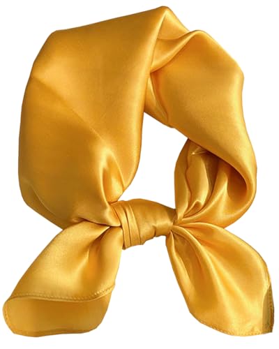 Saiusloa Solid Color Neck Scarf For Women Square Satin Head Scarves headband Bandanas 23.6× 23.6 inches - color: 9-orange
