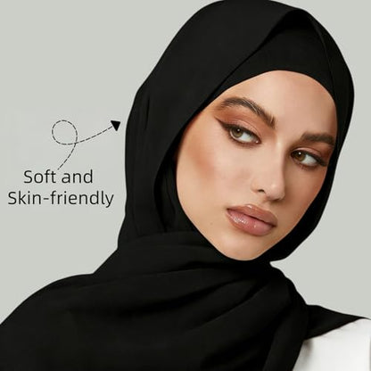 Yeieeo Instant Chiffon Hijab with Undercap (Tube or Bandage Cap), Breathable, no sweat buildup,Solid Chiffon Head Wraps - color: Black