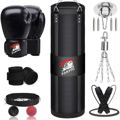 4FT Hanging Punching Bag for Adults, Unfilled Canvas Heavy Boxing Bag Set with 12oz Boxing Gloves Hand Wraps, Jump Rope, Reflex Ball for MMA Kickboxing Muay Thai Training Home - style: Canvas Bag