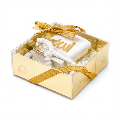 BABY SHOWER CHOCOLATE Set of 10 Islam Quran Tasbeeh Islamic Set | Holy Quran Prayer Beads Gift Box Favor (White) - color: White