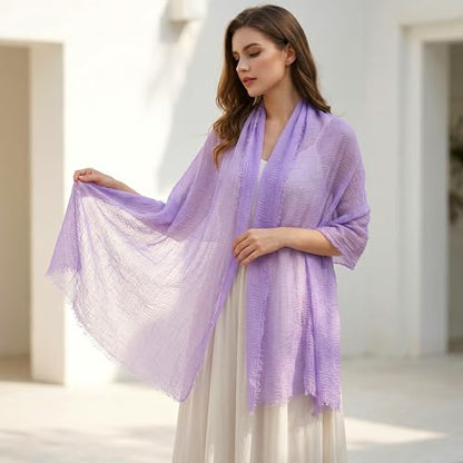Nydotd Women Summer Cotton Linen Scarf Crinkle Long Beach Shawl Wrap hijab with Fringe - color: Light Purple