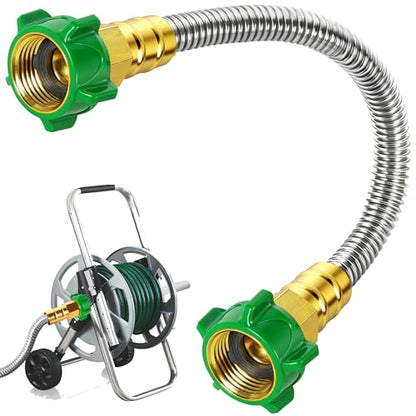 Female to Female Short Garden Hose Adapter 1FT,Hose Reel Connecting Hose | Stainless Steel Leader Hose Connector for Hose Reel,Flexible,Kink-Free & No Leak Outdoor Water Pipe Extension Adapter - size: 1FT