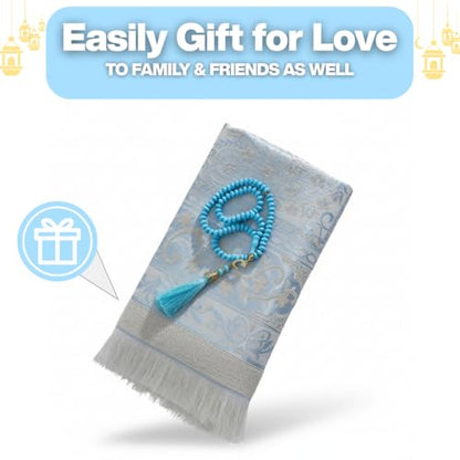 Muslim Prayer Rug with Islam Prayer Beads - Travel Prayer Mat, Islamic Gifts for Women, Portable Prayer Matt Islam, Islamic Prayer Rug Islam Men Women, Praying Mat for Muslim Gifts, Blue - color: Blue