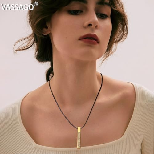 VASSAGO Islamic Ayatul Kursi Necklace for Women Men Stainless Steel/Leather Chain Muslim Allah Arabic 3D Bar Pendant Islam Eid Ramadan Gift Jewelry - color: Islam-Leather Necklace