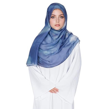 Printed Hijab for Women Printing Hijab Scarf for Women Muslim Islamic Prayer Clothes 1pc Muslim Women's Khimar - color: Misty Ocean Blue