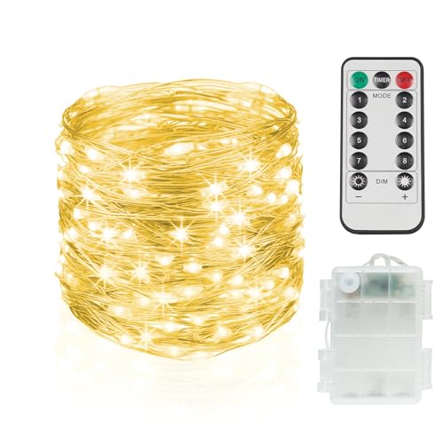 suddus Fairy Lights Battery Operated with Remote, 33ft 100 LED Dimmable Twinkle Lights with Timer, Waterproof Copper Wire String Lights for Bedroom, Christmas, Tree, Indoor Outdoor Decor (Warm White) - color: Warm White, size: 100LED