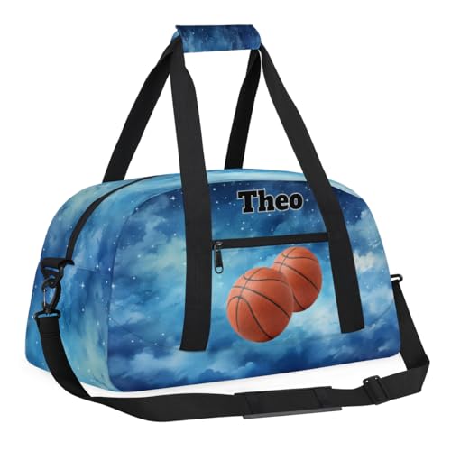 Personalized Basketball Sports Bag, Watercolor Blue Galaxy Starry Sky | Personalized Named Practice Travel Overnight Training Bag - color: Color 16
