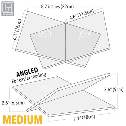 Medium Clear Acrylic Book Stand, 8.7” x 6.3” x 3.6”, Acrylic Book Holder, Open Bookstand for Display and Reading Cookbooks, Art Books, Bibles, Magazines - Home and Office - color: Clear, size: Medium