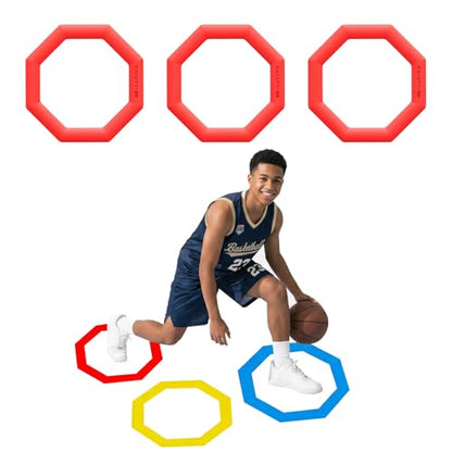 Agility Rings 3 Pcs Suitable for Sports & Fitness Step Training, Non-Slip Silicone Speed Training Rings with 192 Suction Cups, Training Equipment for Basketball Soccer Street Dance - color: Red