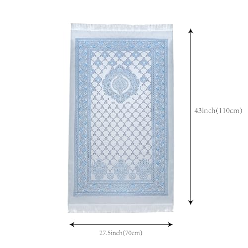 Muslim Prayer Mat | Janamaz | Sajadah | Soft Islamic Prayer Rug | Prayer Carpet Mat for Ramadan, Eid, Hajj, Travel | Islamic Gifts, Blue - color: Blue