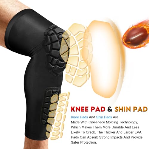 Wrestling Knee Pads Compression Leg Sleeve with Knee Pad and Calf Pad, 1 Pair Knee Sleeve with Shin Guards Shin Pads for Football, Baseball, Rugby, Lacrosse (2, Upgrade Black, Medium) - color: Upgrade Black, size: Medium