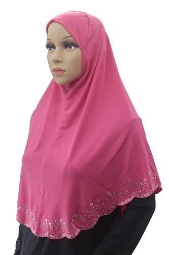 Instant Hijab Scarf for Women Muslim Women Clothing Headscarf for Girls with Czech Rhinestone - color: Rose-wavy Edge