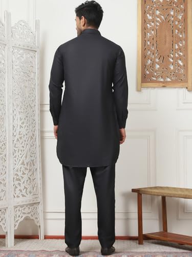 Maple Clothing Punjabi Kurta Pajama Set Pathani Mens Cotton Indian Clothes Bollywood Outfit - color: Black, size: Medium