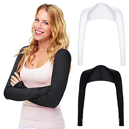 Aster Cooling Shawl Arm Sleeve with Finger Hole Sun Protection Cooler Shrug Arms Wrap 2-piece - color: White and Black