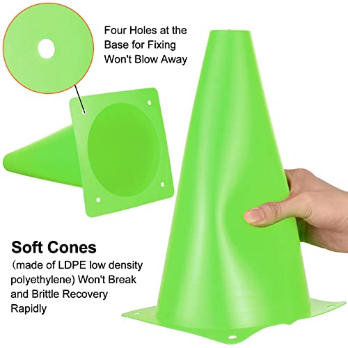 30 Pieces 9 Inch Traffic Cones Plastic Sport Agility Training Safety Cones Soccer Practice Equipment for Basketball Football Drills Exercise, Outdoor Activity and Events - color: Green