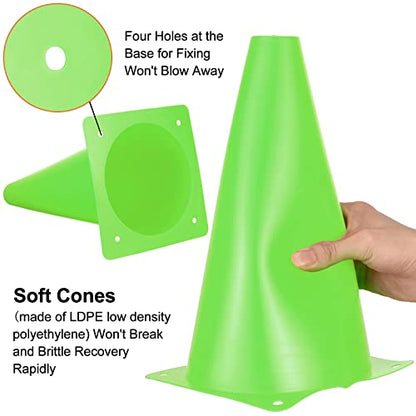 30 Pieces 9 Inch Traffic Cones Plastic Sport Agility Training Safety Cones Soccer Practice Equipment for Basketball Football Drills Exercise, Outdoor Activity and Events - color: Green