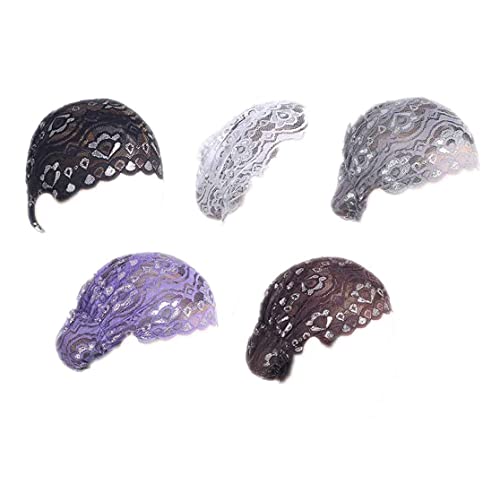 5 Pack Shiny Lace Head Cover Stretch Beanie Turban Hat Muslim Inner Hijab Caps Chemo Cap Headwrap Cover - color: Set 4