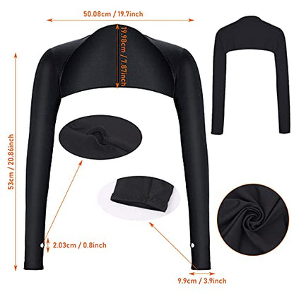 Aster Cooling Shawl Arm Sleeve with Finger Hole Sun Protection Cooler Shrug Arms Wrap 2-piece - color: Black