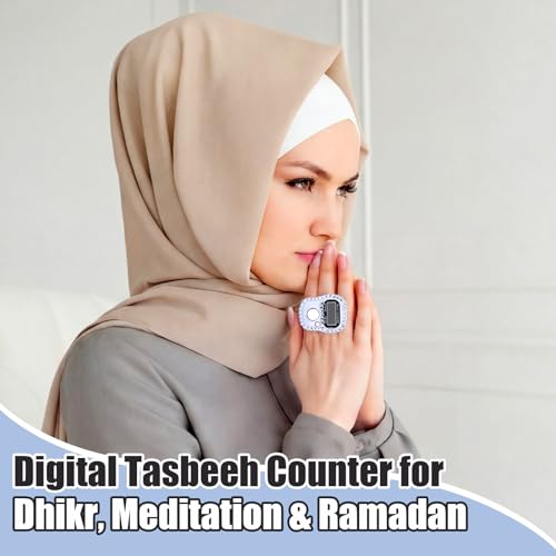 Simgoing Electronic Finger Clicker Counter, Rhinestones Tally Tasbeeh Counter Gifts for Prayer Islamic Golf Counting Goods Lap Knitting Bling Accessories - color: Silver