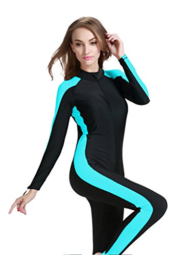 Micosuza Swimsuit for Women Design One Piece Long-Sleeve Surfing Suit - color: Long Leg Cover-blue, size: 3X-Large