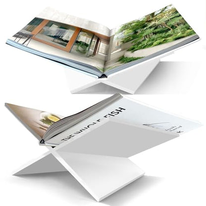 Large White Acrylic Book Stand, 12.5" x 9.5" x 5.5”, Acrylic Book Holder, Open Bookstand for Display and Reading Cookbooks, Art Books, Bibles, Magazines - Home and Office - color: White, size: Large
