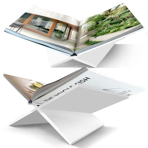 Large White Acrylic Book Stand, 12.5" x 9.5" x 5.5”, Acrylic Book Holder, Open Bookstand for Display and Reading Cookbooks, Art Books, Bibles, Magazines - Home and Office - color: White, size: Large
