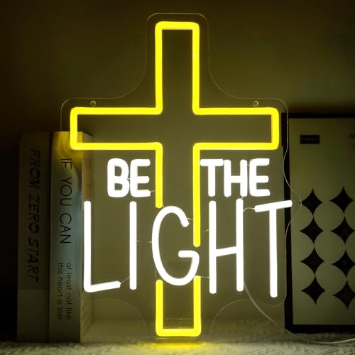 Be The Light Neon Sign for Wall Decor Dimmable Christian Letters Led Neon Lights Faith Jesus LED Signs for Bedroom Religious Church Home Christian Party Decoration Birthday Easter Gifts - style: Be The Light