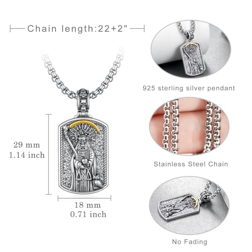 Western Catus/Knights Templar/St Michael/Santa Muerte/Praying Hand/Spartan/Virgin Mary/Tetragrammaton/Wrestlers/Allah Necklace Sterling Silver Dog Tag Necklace Christian Jewelry Gifts for Men - style: Santa Muerte