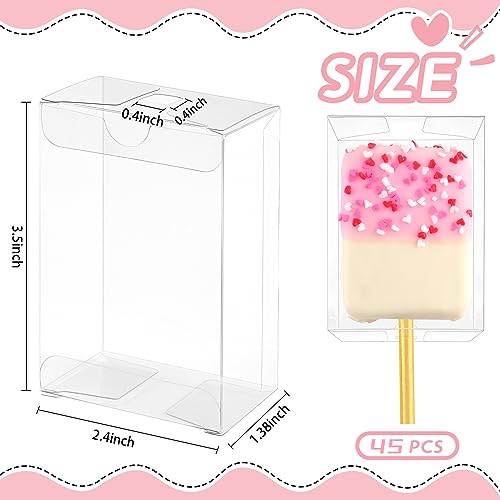Jutieuo 45 PCS 3.5x2.4x1.38 Inches Clear Rice Krispie Treat Boxes with Hole Individual Cakesicle Boxes Transparent PET Plastic Candy Macaron Boxes Baby Shower Party Favors Box - color: 3.5x2.4x1.38 Inch