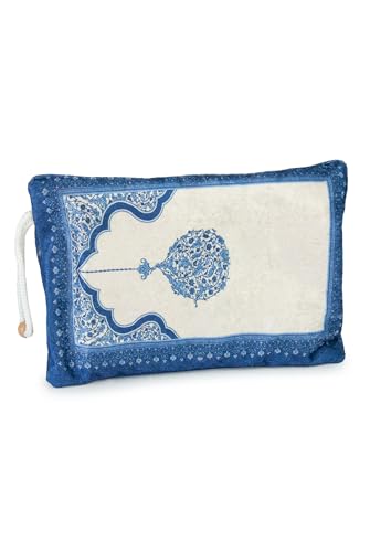 ihvan online Muslim Prayer Rug with Portable Elegant Fabric Bag, Janamaz, Sajadah, Soft Islamic Prayers Rug, Islamic Gifts for Eid Ramadan, Travel Prayer Carpet Mat, Blue - color: Blue