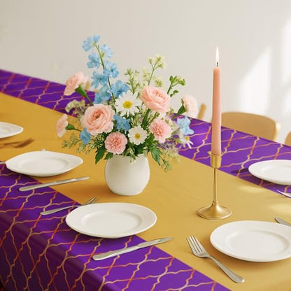 Oudain Ramadan Mubarak Tablecloths 54 x 108 Inch Purple Gold Eid Decorations Arabian Theme Large Plastic Ramadan Table Cover for Carnival Islamic Party(3 Pack)