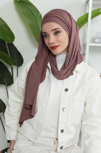Aisha's Design Instant Hijab Scarves for Women, 95% Cotton Pretied Bonnet Turban Easy to Wear Cotton Headscarf - color: Dusty Rose