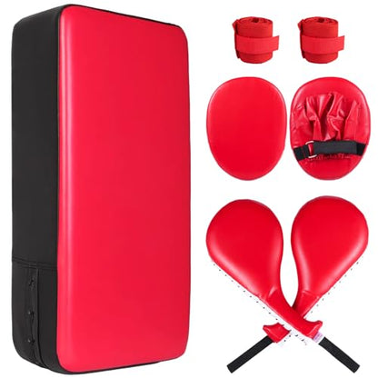 7 in1 Taekwondo Kick Pad Set, Boxing Training Equipment, Martial Art Kicking Pad, PU Leather Boxing Focus Pad, Target Punching Pads and Hand Wraps for Karate, Sparring, MMA, Muay Thai - color: Red