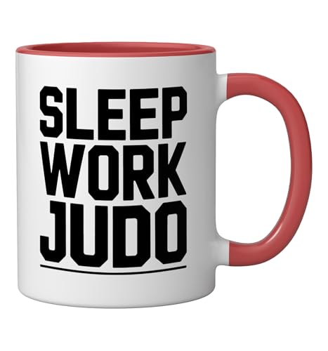 Judo Dad Life Humor Between Work Sleep Mat Time Martial Arts Ceramic Mug, Red/White - color: Red/White