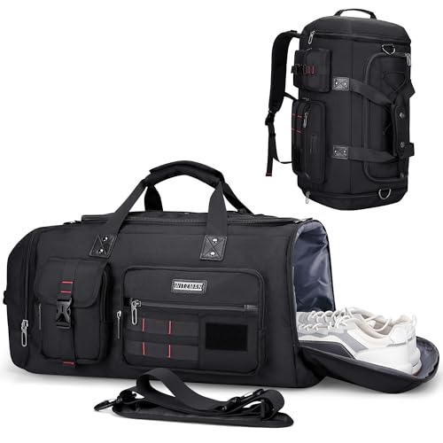 WITZMAN Travel Duffel Bags for Men Large Carry On Weekender Overnight Bag 3 in 1 Backpack with Shoe Compartment （B693 Black） - color: Black