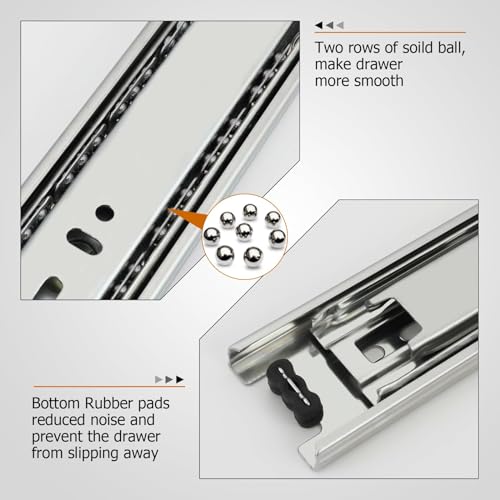 LONTAN 10 Pairs Side Mount Drawer Slides 16 Inch Heavy Duty Cabinet Rails | 100lb Load Cold Rolled Steel; 3-Section Full Extension; Smooth Ball Bearing Glides; Quick Release Easy Setup Replacement - color: Silver, size: 16 Inch - Drawer Slide