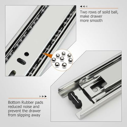 LONTAN 10 Pairs Side Mount Drawer Slides 22 Inch Heavy Duty Cabinet Rails | 100lb Load Cold Rolled Steel; 3-Section Full Extension; Smooth Ball Bearing Glides; Quick Release Easy Setup Replacement - color: Silver, size: 22 Inch - Drawer Slide