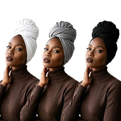Febfim 3PCS Muslim Women Soft Modal Cotton Premium Jersey Hijab Scarf Wrap Turban - color: Color a