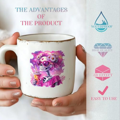 10 Sheets UV DTF Cup Wraps, 10 Styles Magic Style Stickers Cartoon Skull Rub on Decals Purple Waterproof Transfer Stickers for Glass Cups Wood Crafts - style: Magic Style