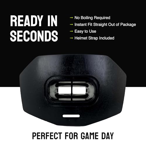DAMAGE CONTROL Youth Football Mouth Guard – Breathable No Boil Mouthpiece, Protects Lips & Teeth, Works with Braces, Includes Helmet Strap – Sports Gear & Accessories (Black) - color: Black