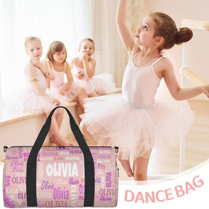 Personalized Dance Gym Bag, Pale Pink with Colorful Names | Custom Sport Duffel Large Compartment Cheerleaders Dance Weekender Bags Travel Tote - color: Pale Pink